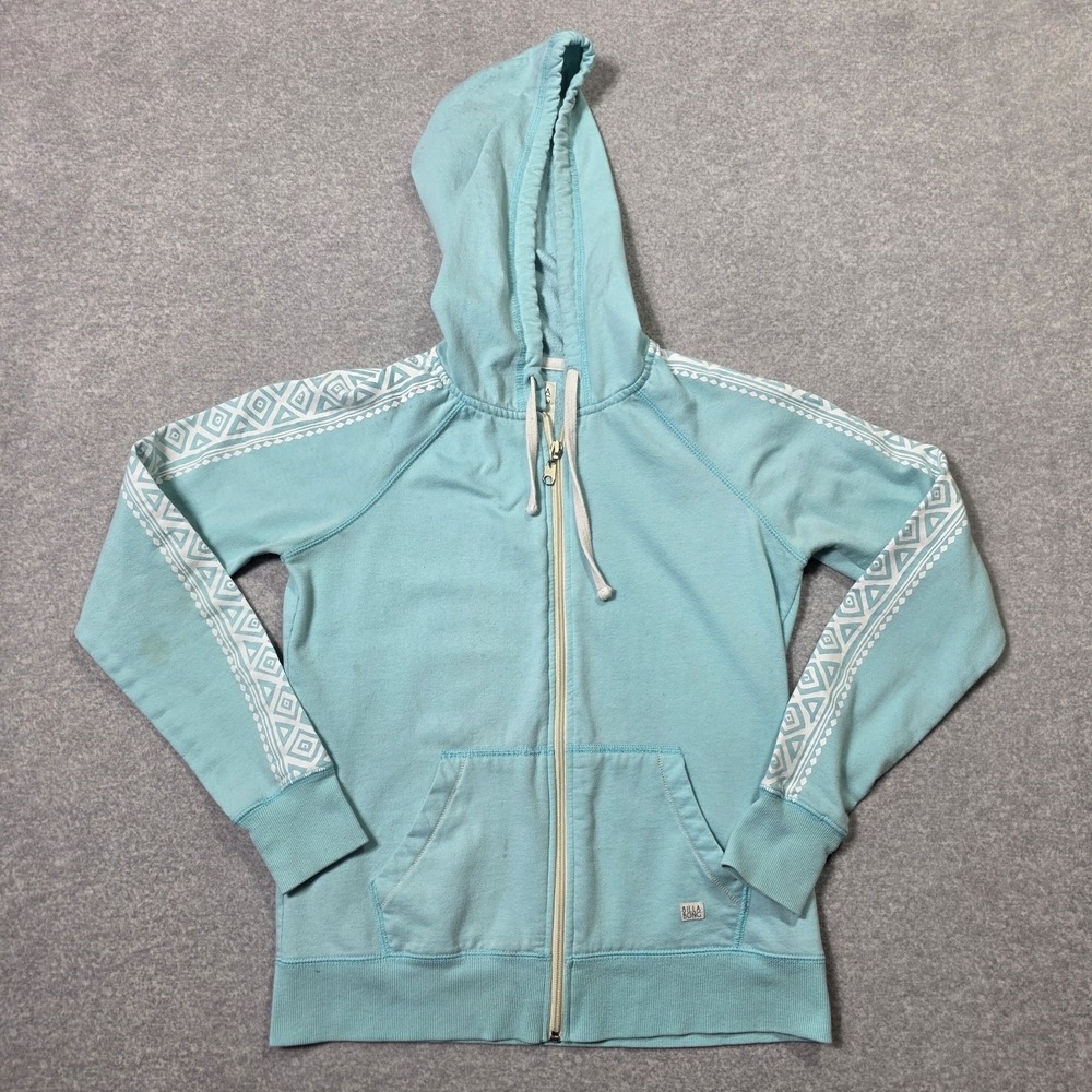 Vintage Billabong Sweatshirt Womens Medium Teal Tribal Full Zip Surf Floral Y2K
